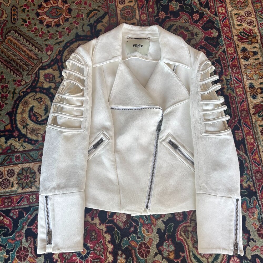 Fendi White Cutout Sleeve Moto Jacket – Size 42 (US 8)